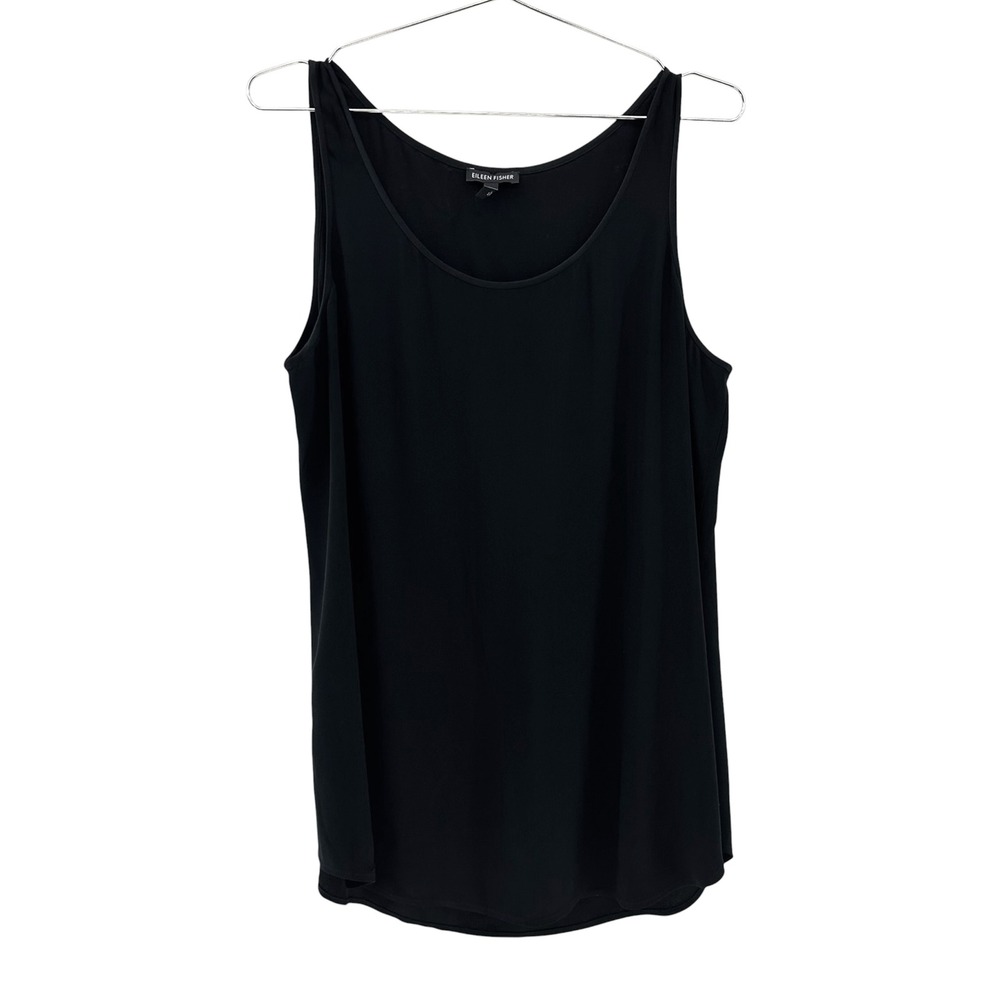 EILEEN FISHER 100% Silk Scoop Neck Tank Dress • Medium • black minimalist chic